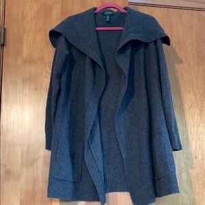Ralph Lauren 100% Lambswool Charcoal Open Front Sweater Coat Excellent Condition